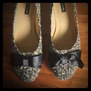 Black & White sweatered kitten heeled shoes